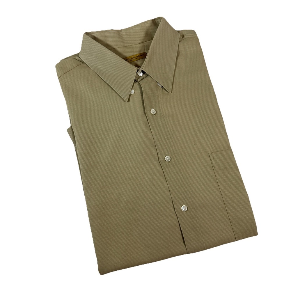 Vintage Donna Karan Signature Men's 100% Cotton Beige Button Up 16.5‎ 34-35